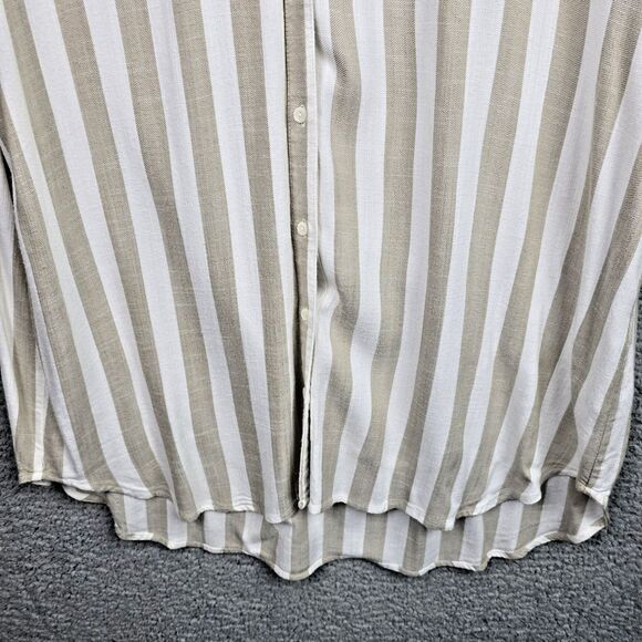 Sharagano Shirt Dress Womens 22W Taupe Ivory Button Up Pockets Stripes  Y2K - Picture 7 of 14